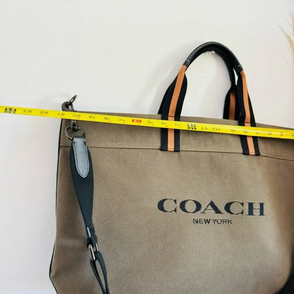 COACH UNISEX Olive Green Black Canvas Leather Zip Travel Shoulder Tote Bag 43